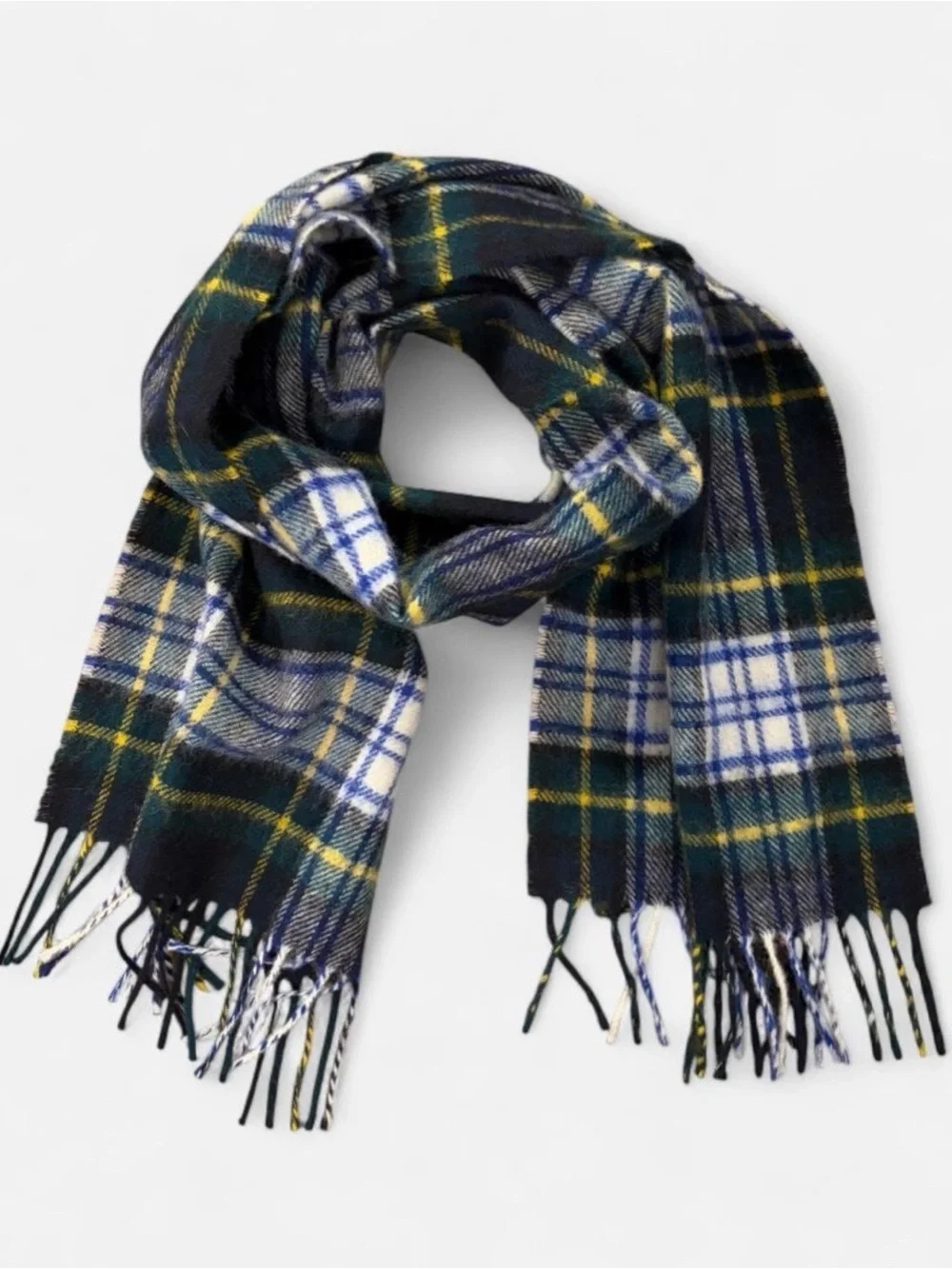 Vintage Glen Lossie Green, Blue + White Tartan Plaid Scarf
